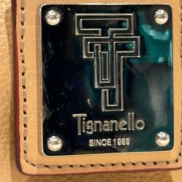 Tignanello Camel Tan Pebbled Leather Satchel Handbag Purse ECU - Picture 4 of 12